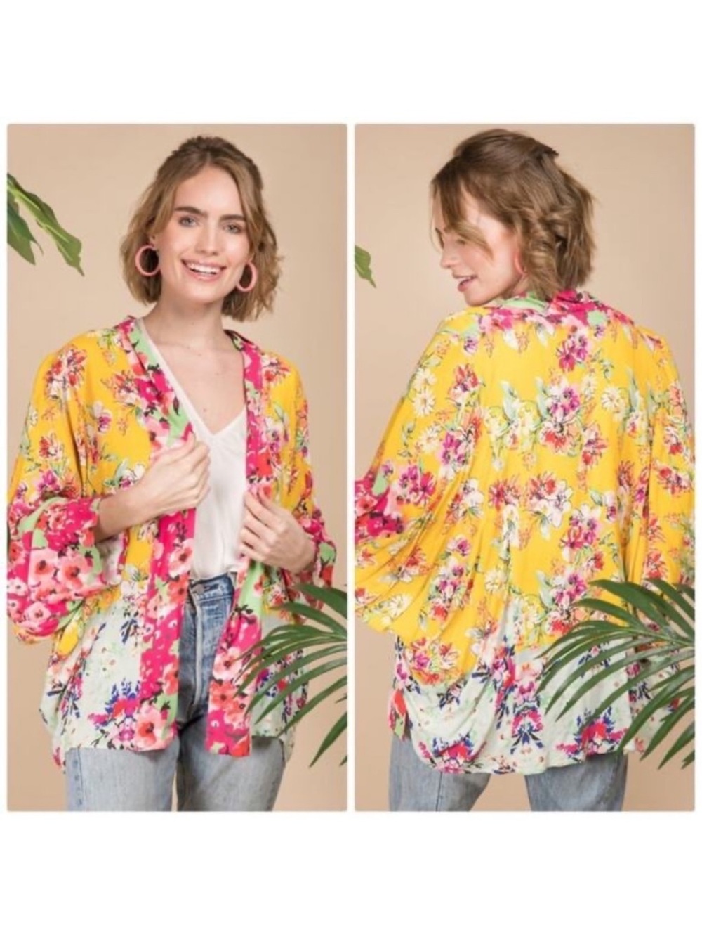 NWOT ANTHROPOLOGIE AKEMI KIN Yellow Floral Boho Kimono Cardigan OSFM